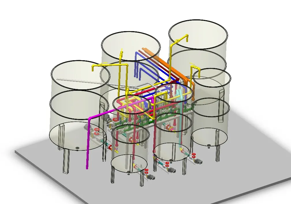 Tanques com manifold de tubulação