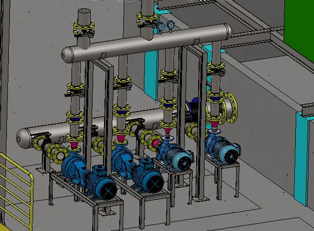 Bombas, válvulas e tubulações em modelo 3D compatibilizado